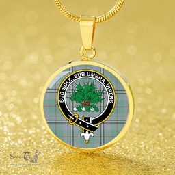 Scottish Irvine of Glentulchan Ancient Clan Tartan Circle Necklace - Crest Classic Scottish Plaid Tartan Plaid