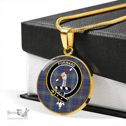 Scottish Balfour Blue Modern Clan Tartan Circle Necklace - Crest Classic Scottish Plaid Tartan Plaid