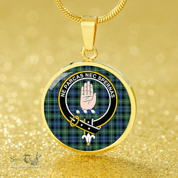 Scottish Lamont Ancient Clan Tartan Circle Necklace - Crest Classic Scottish Plaid Tartan Plaid