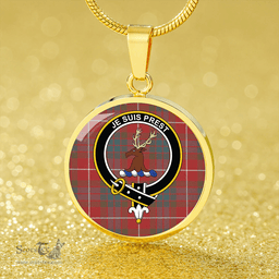 Scottish Fraser Red Weathered Clan Tartan Circle Necklace - Crest Classic Scottish Plaid Tartan Plaid