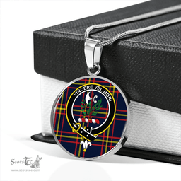 Scottish MacLaine of LochBuie Hunting (MacLaine) Modern Clan Tartan Circle Necklace - Crest Classic Scottish Plaid Tartan Plaid