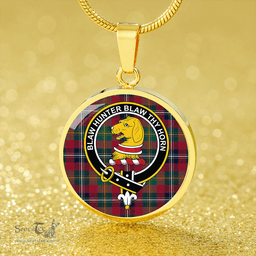 Scottish Forrester Modern Clan Tartan Circle Necklace - Crest Classic Scottish Plaid Tartan Plaid