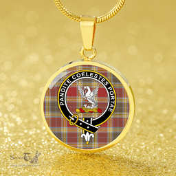 Scottish Gibson (Gibbs) Weathered Clan Tartan Circle Necklace - Crest Classic Scottish Plaid Tartan Plaid