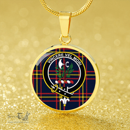 Scottish MacLaine of LochBuie Hunting (MacLaine) Modern Clan Tartan Circle Necklace - Crest Classic Scottish Plaid Tartan Plaid
