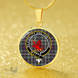 Scottish Farquharson Dress Weathered Clan Tartan Circle Necklace - Crest Classic Scottish Plaid Tartan Plaid