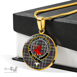 Scottish Farquharson Dress Weathered Clan Tartan Circle Necklace - Crest Classic Scottish Plaid Tartan Plaid