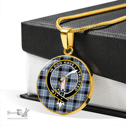 Scottish Clark Ancient Clan Tartan Circle Necklace - Crest Classic Scottish Plaid Tartan Plaid