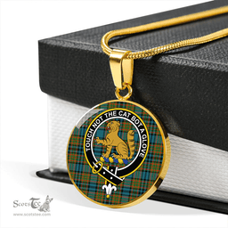Scottish Gillies Ancient Clan Tartan Circle Necklace - Crest Classic Scottish Plaid Tartan Plaid