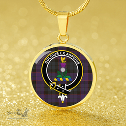 Scottish Ferguson of Balquhidder Weathered Clan Tartan Circle Necklace - Crest Classic Scottish Plaid Tartan Plaid
