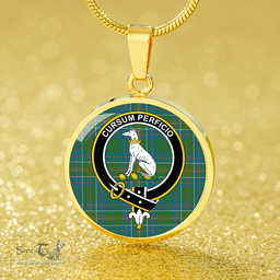 Scottish Hunter of Hunterston (Galbraith of Hunterston) Ancient Clan Tartan Circle Necklace - Crest Classic Scottish Plaid Tartan Plaid