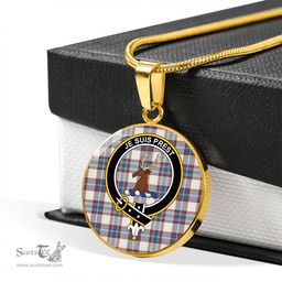 Scottish Fraser Arisaid Wine/Blue Ancient Clan Tartan Circle Necklace - Crest Classic Scottish Plaid Tartan Plaid