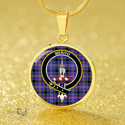 Scottish Dunlop #2 Modern Clan Tartan Circle Necklace - Crest Classic Scottish Plaid Tartan Plaid