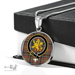 Scottish MacLeish Weathered Clan Tartan Circle Necklace - Crest Classic Scottish Plaid Tartan Plaid