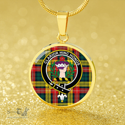 Scottish Buchanan Modern Clan Tartan Circle Necklace - Crest Classic Scottish Plaid Tartan Plaid