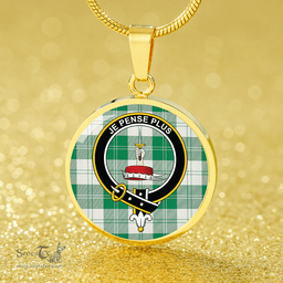 Scottish Erskine Green Clan Tartan Circle Necklace - Crest Classic Scottish Plaid Tartan Plaid