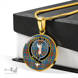 Scottish Cathcart Ancient Clan Tartan Circle Necklace - Crest Classic Scottish Plaid Tartan Plaid