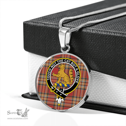 Scottish MacPherson Crubin Plaid Weathered Clan Tartan Circle Necklace - Crest Classic Scottish Plaid Tartan Plaid