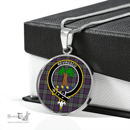 Scottish MacEwan Weathered Clan Tartan Circle Necklace - Crest Classic Scottish Plaid Tartan Plaid