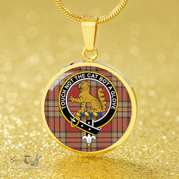 Scottish MacPherson Crubin Plaid Weathered Clan Tartan Circle Necklace - Crest Classic Scottish Plaid Tartan Plaid