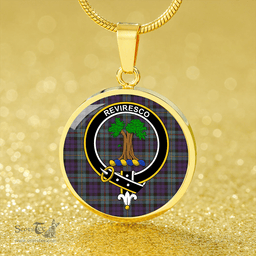 Scottish MacEwan Weathered Clan Tartan Circle Necklace - Crest Classic Scottish Plaid Tartan Plaid