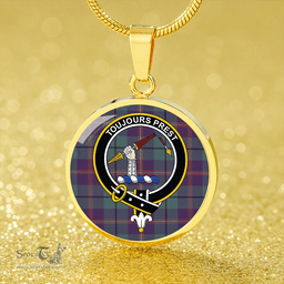 Scottish Carmichael Weathered 2 Clan Tartan Circle Necklace - Crest Classic Scottish Plaid Tartan Plaid