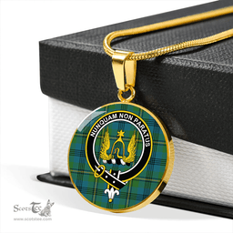 Scottish Johnstone Clans Originaux (Johnson Clans Originaux) Ancient Clan Tartan Circle Necklace - Crest Classic Scottish Plaid Tartan Plaid