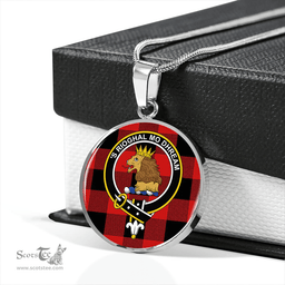 Scottish MacGregor Rob Roy (Gregor Red & Black) Modern Clan Tartan Circle Necklace - Crest Classic Scottish Plaid Tartan Plaid