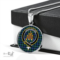 Scottish MacKenzie Hunting; Green Modern Clan Tartan Circle Necklace - Crest Classic Scottish Plaid Tartan Plaid
