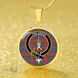 Scottish MacIntyre #2 Ancient Clan Tartan Circle Necklace - Crest Classic Scottish Plaid Tartan Plaid