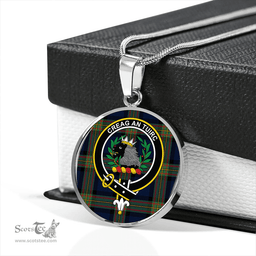 Scottish MacLaren of Broich Modern Clan Tartan Circle Necklace - Crest Classic Scottish Plaid Tartan Plaid
