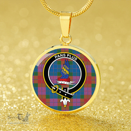 Scottish Marr Red Ancient Clan Tartan Circle Necklace - Crest Classic Scottish Plaid Tartan Plaid
