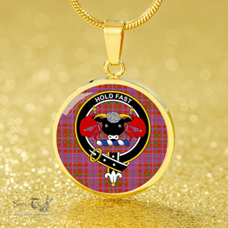 Scottish MacLeod Red Ancient Clan Tartan Circle Necklace - Crest Classic Scottish Plaid Tartan Plaid