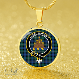 Scottish MacKenzie Hunting; Green Modern Clan Tartan Circle Necklace - Crest Classic Scottish Plaid Tartan Plaid
