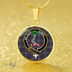 Scottish MacKinlay #2 Weathered Clan Tartan Circle Necklace - Crest Classic Scottish Plaid Tartan Plaid