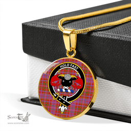 Scottish MacLeod Red Ancient Clan Tartan Circle Necklace - Crest Classic Scottish Plaid Tartan Plaid