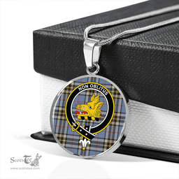 Scottish MacTavish Dress Weathered Clan Tartan Circle Necklace - Crest Classic Scottish Plaid Tartan Plaid
