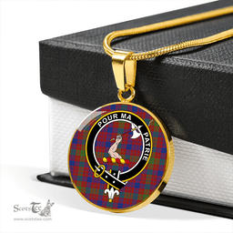 Scottish MacTier Modern Clan Tartan Circle Necklace - Crest Classic Scottish Plaid Tartan Plaid