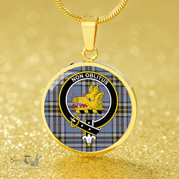 Scottish MacTavish Dress Weathered Clan Tartan Circle Necklace - Crest Classic Scottish Plaid Tartan Plaid