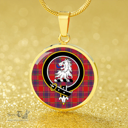 Scottish Mair Modern Clan Tartan Circle Necklace - Crest Classic Scottish Plaid Tartan Plaid