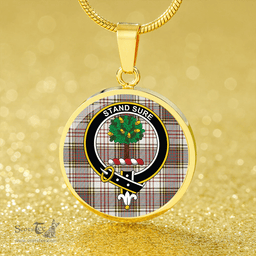 Scottish Anderson Arisaid #2 Weathered Clan Tartan Circle Necklace - Crest Classic Scottish Plaid Tartan Plaid