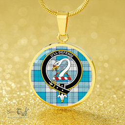Scottish Lennox Dress Turquoise Clan Tartan Circle Necklace - Crest Classic Scottish Plaid Tartan Plaid