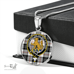 Scottish MacPherson of Cluny Black & White Clan Tartan Circle Necklace - Crest Classic Scottish Plaid Tartan Plaid