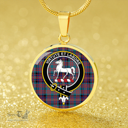 Scottish Cochrane Azure (Cochran Azure) Modern Clan Tartan Circle Necklace - Crest Classic Scottish Plaid Tartan Plaid