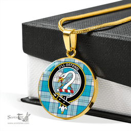 Scottish Lennox Dress Turquoise Clan Tartan Circle Necklace - Crest Classic Scottish Plaid Tartan Plaid
