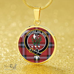Scottish MacLaine of LochBuie (Cockburn) (MacLaine) Weathered Clan Tartan Circle Necklace - Crest Classic Scottish Plaid Tartan Plaid