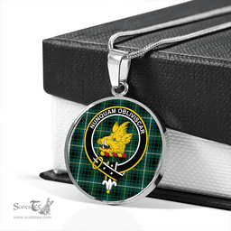 Scottish MacIver Hunting Modern Clan Tartan Circle Necklace - Crest Classic Scottish Plaid Tartan Plaid