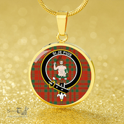 Scottish Livingstone Ancient Clan Tartan Circle Necklace - Crest Classic Scottish Plaid Tartan Plaid