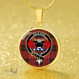Scottish MacLeod Black and Red Weathered Clan Tartan Circle Necklace - Crest Classic Scottish Plaid Tartan Plaid
