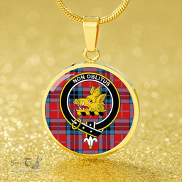 Scottish MacTavish (MacThomas Red) Modern Clan Tartan Circle Necklace - Crest Classic Scottish Plaid Tartan Plaid