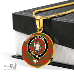 Scottish Livingstone Ancient Clan Tartan Circle Necklace - Crest Classic Scottish Plaid Tartan Plaid